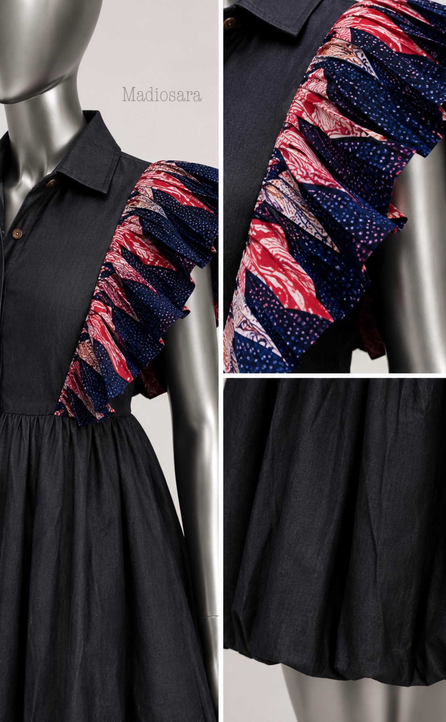 Boréale – Robe en denim & wax