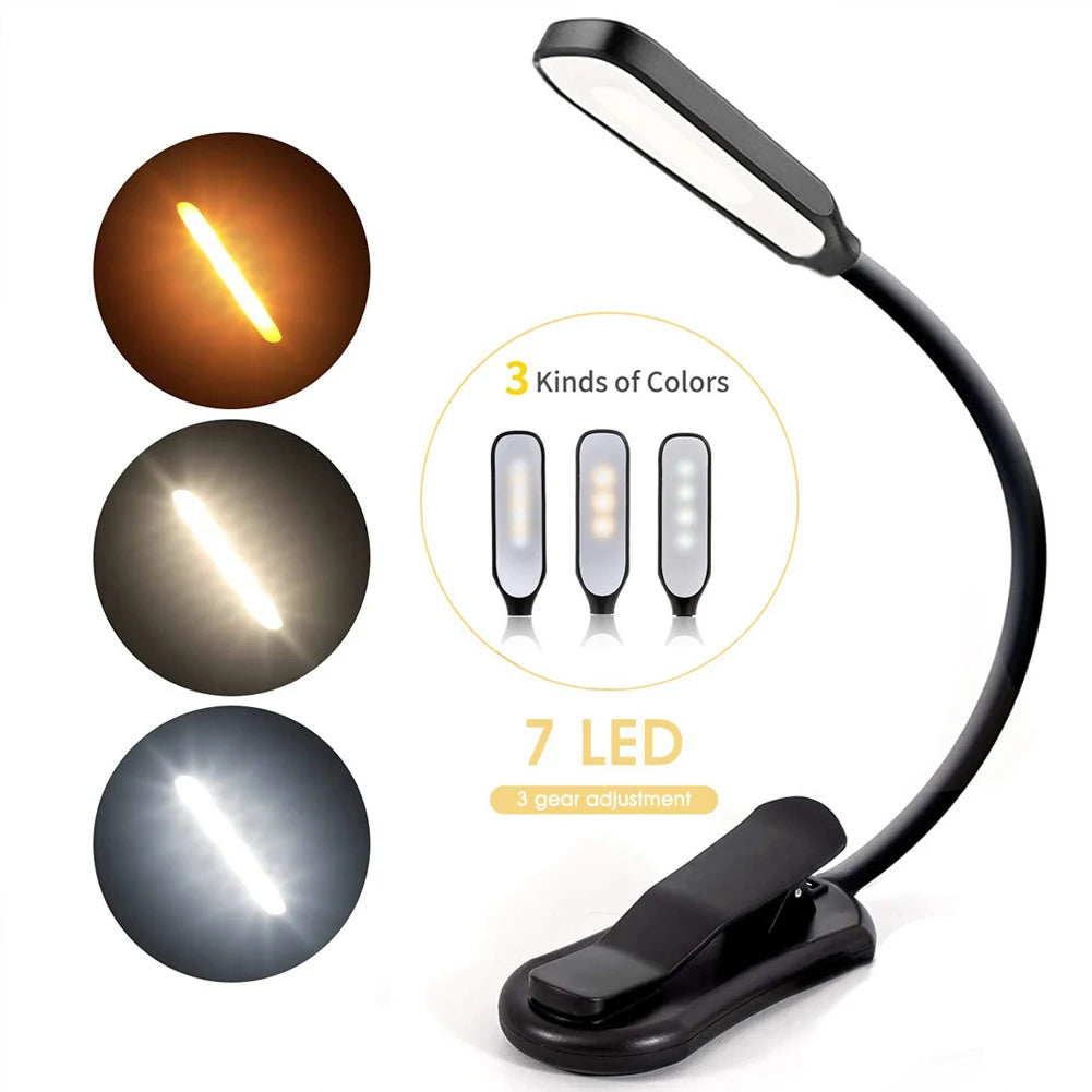 Lampe de Lecture Rechargeable 7 LED – Flexible, 3 Niveaux, Lumière Chaude & Froide – Idéale pour le Lit et la Lecture Nocturne
