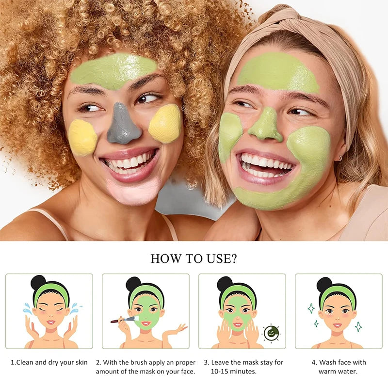 Lot de 4 Masques à l’Argile 2025 - Vitamine C, Curcuma & Boue de la Mer Morte - Nettoyage Profond & Hydratation