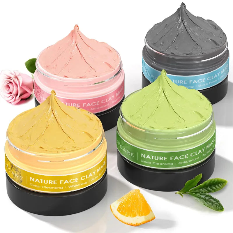 Lot de 4 Masques à l’Argile 2025 - Vitamine C, Curcuma & Boue de la Mer Morte - Nettoyage Profond & Hydratation