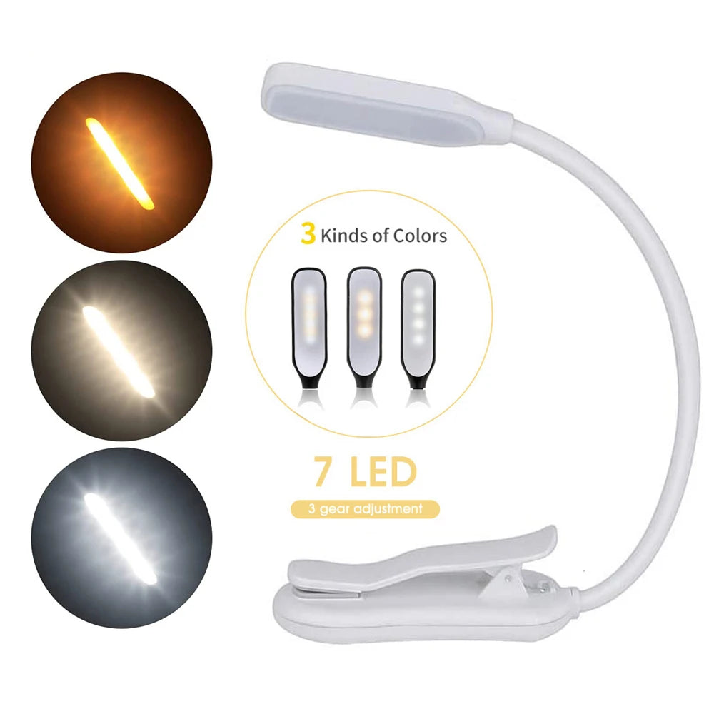 Lampe de Lecture Rechargeable 7 LED – Flexible, 3 Niveaux, Lumière Chaude & Froide – Idéale pour le Lit et la Lecture Nocturne