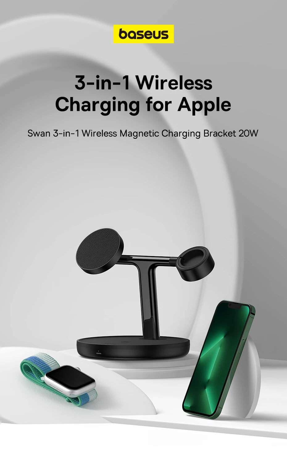 Chargeur Magnétique 3 en 1 Baseus - Recharge Rapide pour iPhone, AirPods & Apple Watch