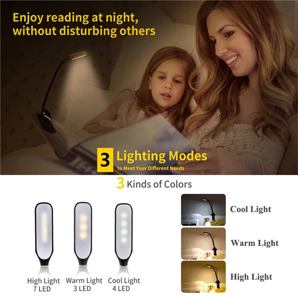 Lampe de Lecture Rechargeable 7 LED – Flexible, 3 Niveaux, Lumière Chaude & Froide – Idéale pour le Lit et la Lecture Nocturne