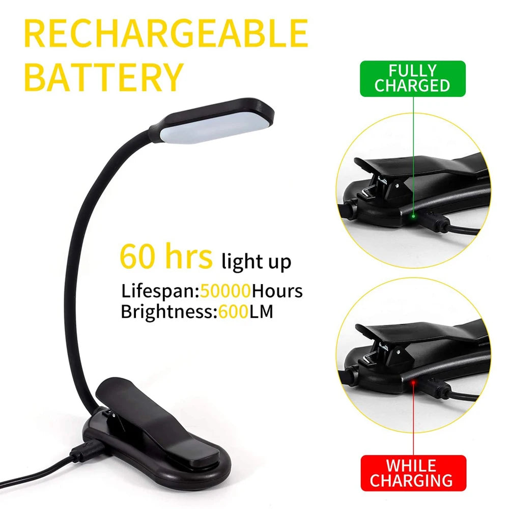 Lampe de Lecture Rechargeable 7 LED – Flexible, 3 Niveaux, Lumière Chaude & Froide – Idéale pour le Lit et la Lecture Nocturne