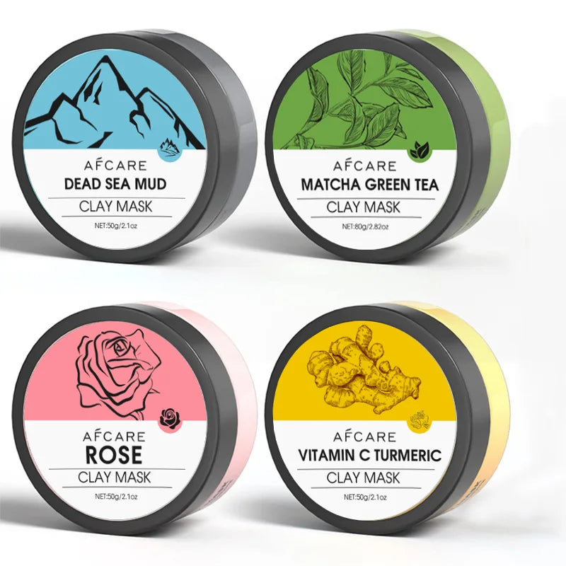 Lot de 4 Masques à l’Argile 2025 - Vitamine C, Curcuma & Boue de la Mer Morte - Nettoyage Profond & Hydratation