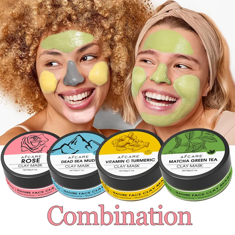 Lot de 4 Masques à l’Argile 2025 - Vitamine C, Curcuma & Boue de la Mer Morte - Nettoyage Profond & Hydratation