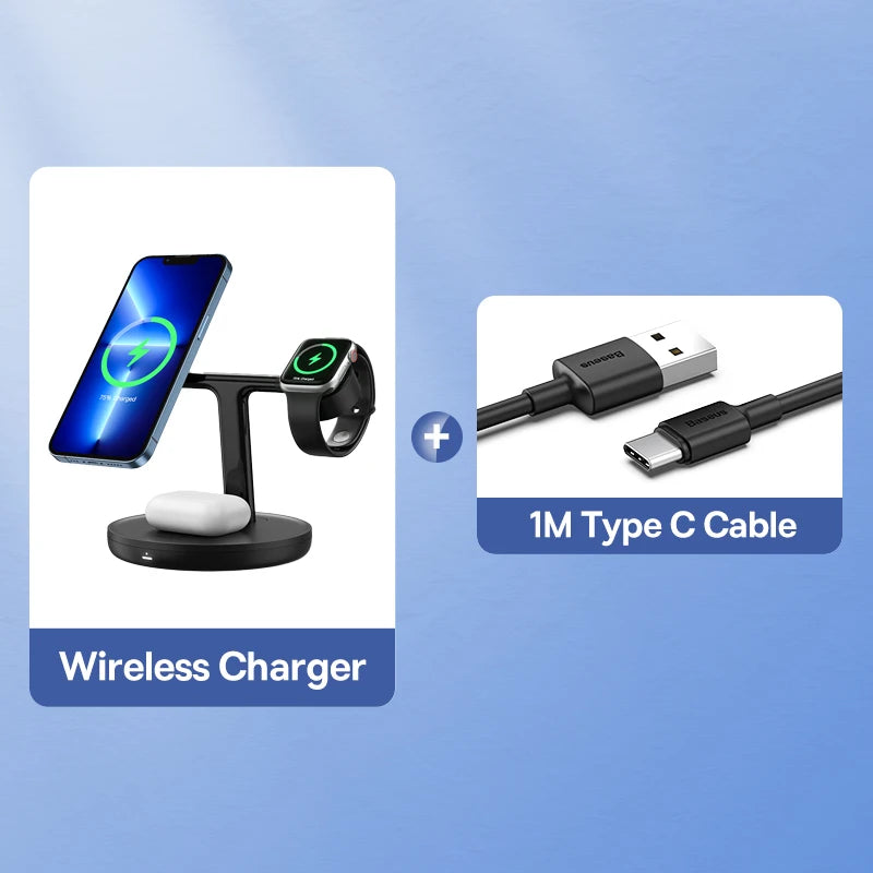 Chargeur Magnétique 3 en 1 Baseus - Recharge Rapide pour iPhone, AirPods & Apple Watch