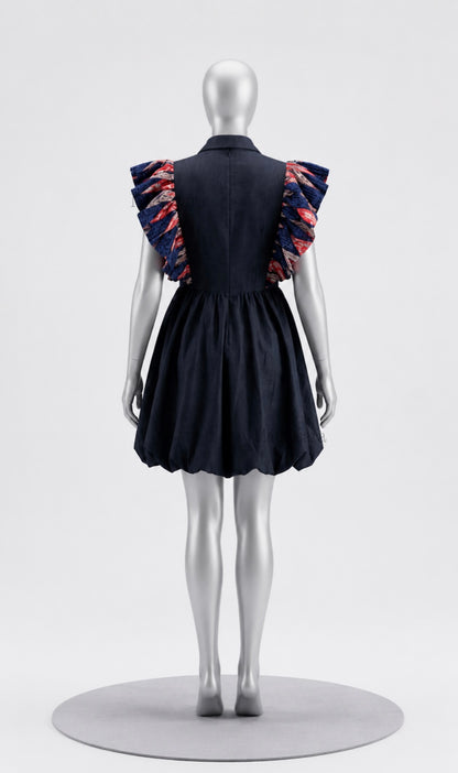Boréale – Robe en denim & wax