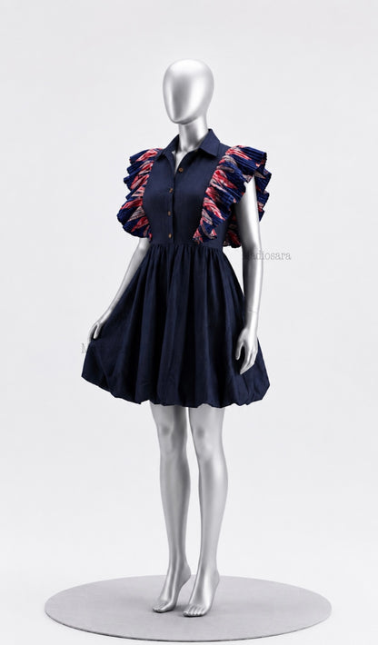 Boréale – Robe en denim & wax