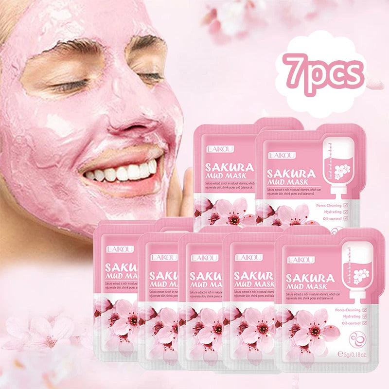 Lot de 7 Masques à la Boue Sakura du Japon - Nettoyage Profond, Élimination des Points Noirs & Contrôle de l’Huile