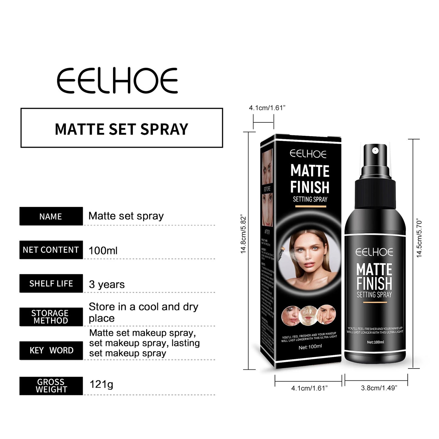 EELHOE Spray Fixateur de Maquillage – Finition Mate, Longue Tenue & Waterproof