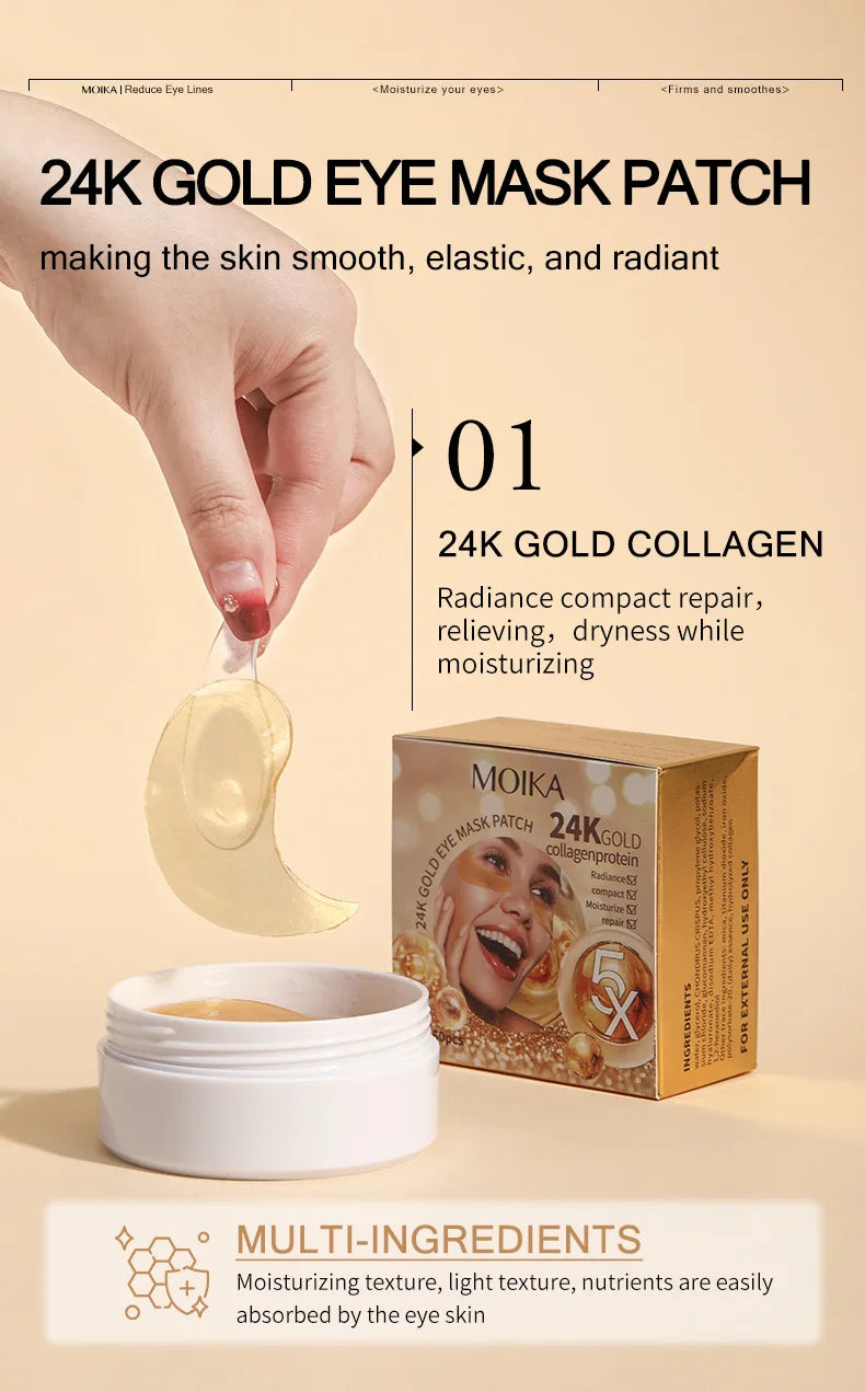 60 Patchs Or 24K Collagène – Hydratation Intense et Regard Éclatant