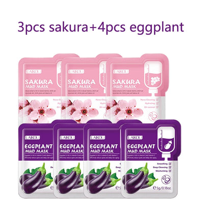 Lot de 7 Masques à la Boue Sakura du Japon - Nettoyage Profond, Élimination des Points Noirs & Contrôle de l’Huile