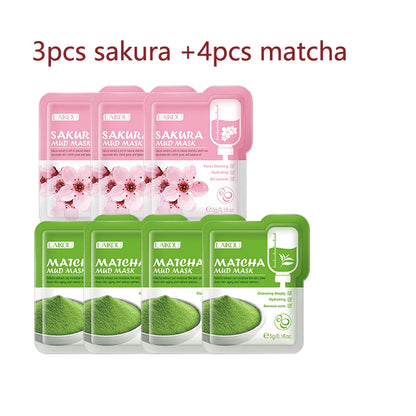 Lot de 7 Masques à la Boue Sakura du Japon - Nettoyage Profond, Élimination des Points Noirs & Contrôle de l’Huile