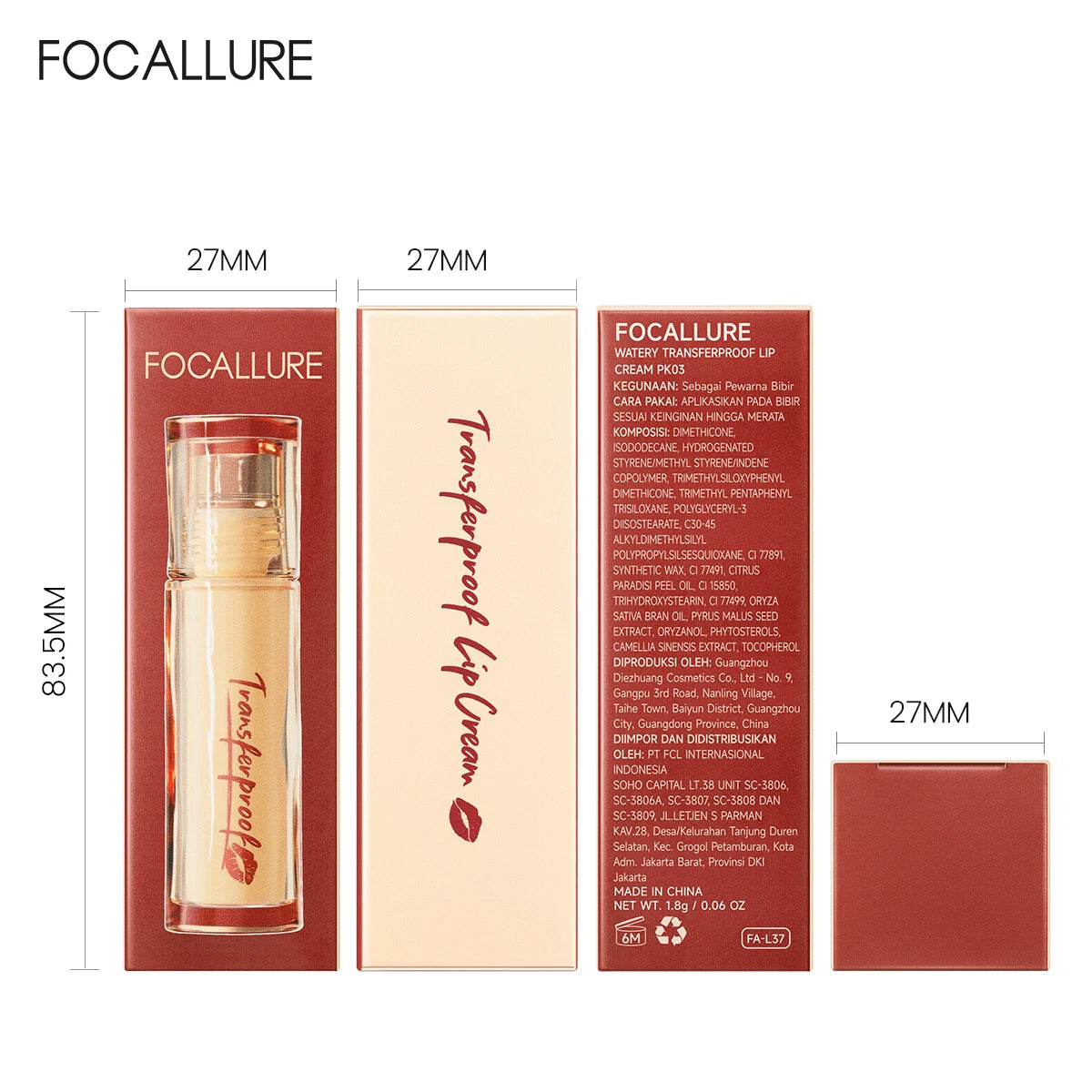 Rouge à Lèvres Liquide FOCALLURE - Brillance Intense, Léger et Longue Tenue